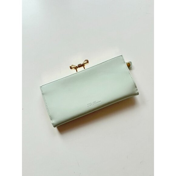 TED BAKER Pezie Popper Mint Green Patent Leather Crystal Bow Matinee Wallet - Picture 2 of 15